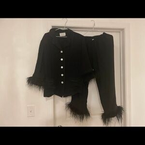 Sleeper Black Feather Trim Pajama Set